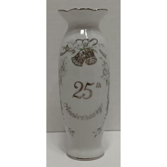Vintage 1984 Lefton 25th Anniversary Vase Japan – Silver Trim Porcelain - Picture 3 of 5